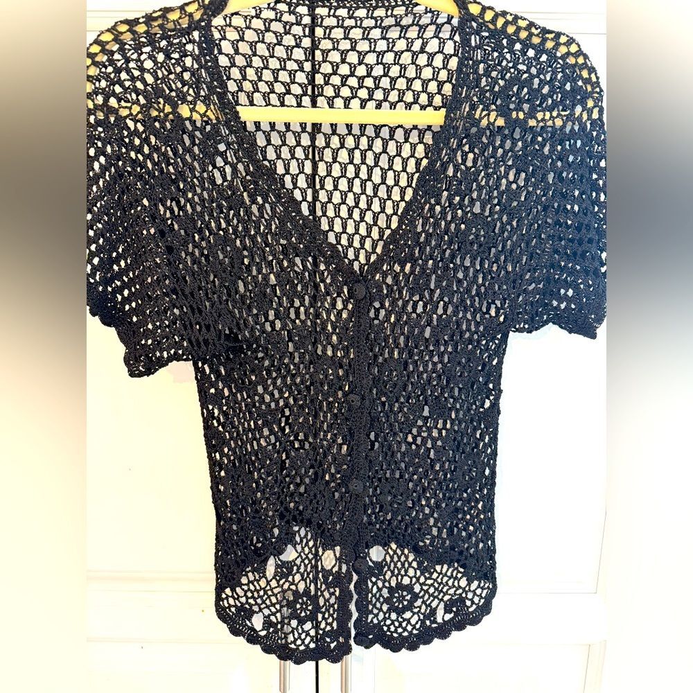 Black Crochet Short Sleeve Top XS